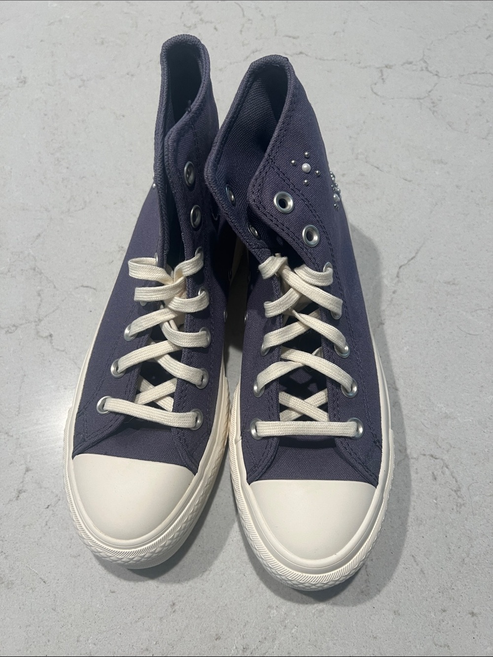 Canvas High-Top Platform Sneakers - Navy